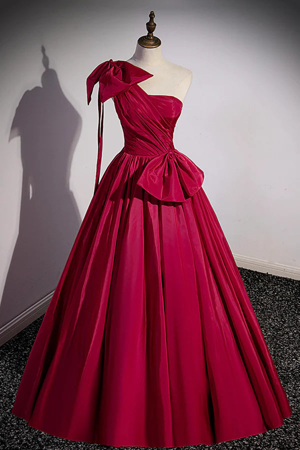 Wholesale Red One Shoulder Satin Long Prom Dress A-Line Evening Party Dress