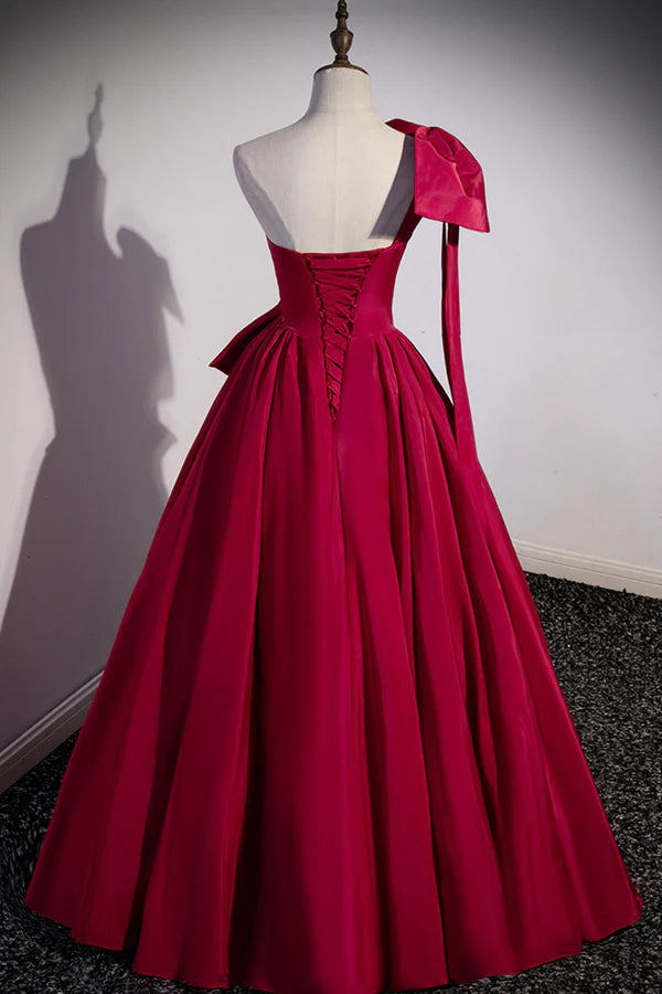 Wholesale Red One Shoulder Satin Long Prom Dress A-Line Evening Party Dress