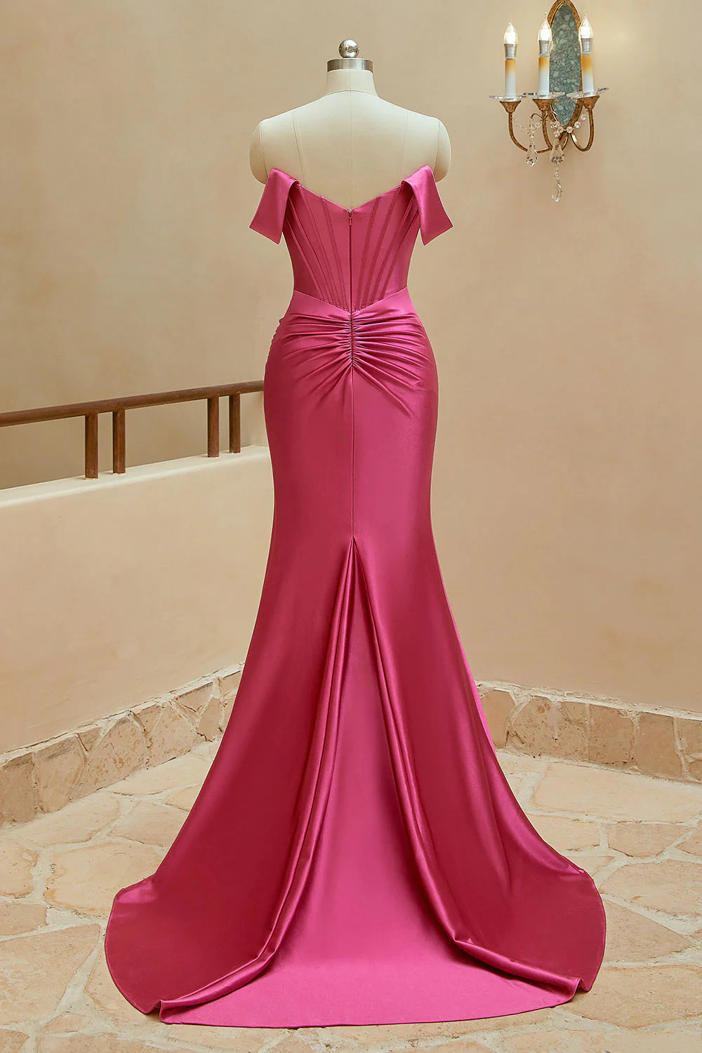 Wholesale Satin Prom Dresses Mermaid Off The Shoulder With Slit