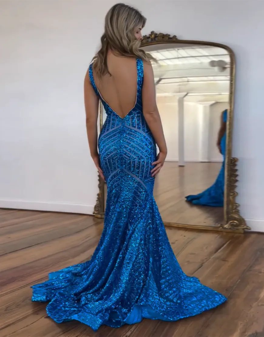 Wholesale Mermaid Sparkly Sequins Mesh Prom Dress prom dresses with long sleeves