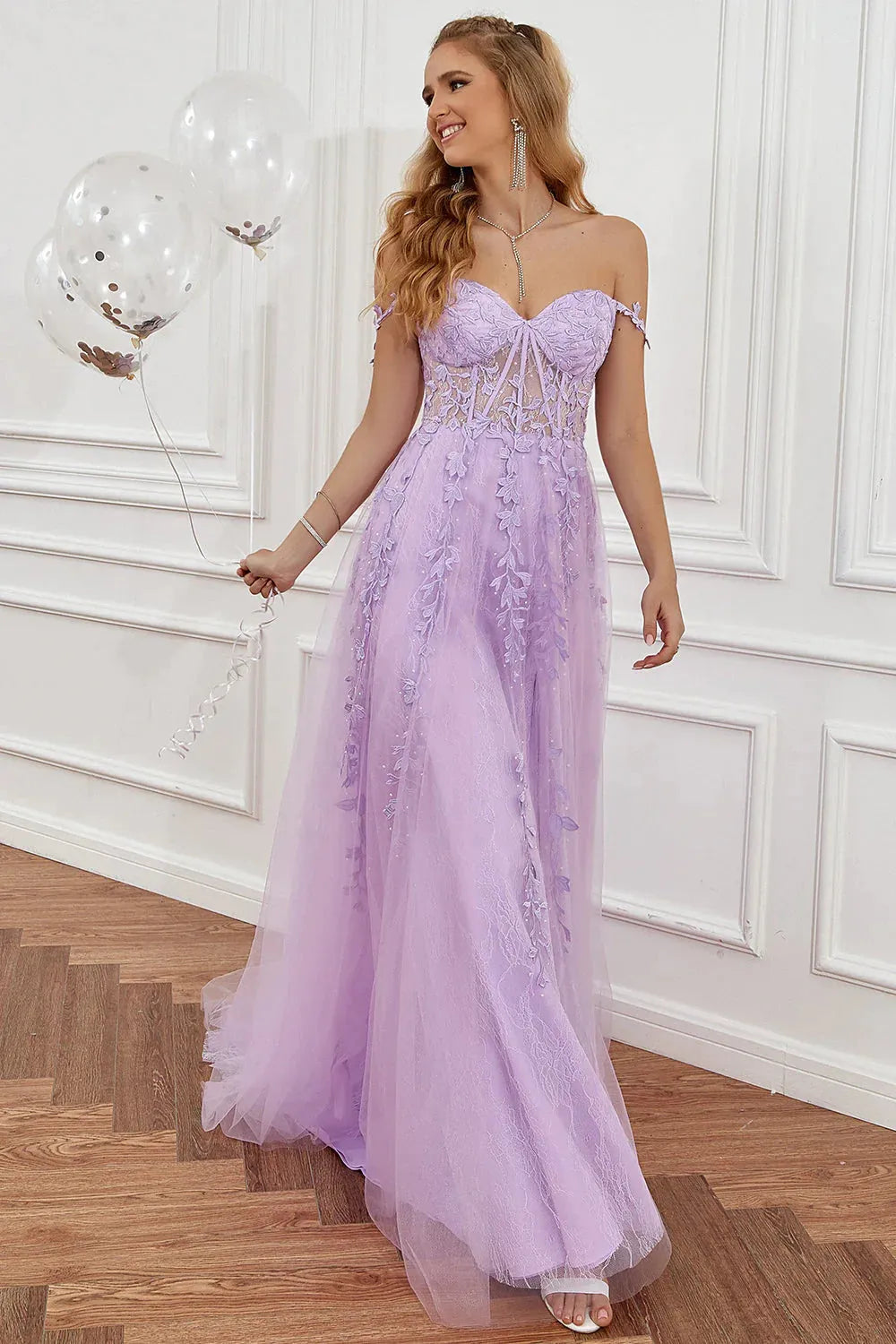 Wholesale Purple A-Line Spaghetti Straps Zipper Back Long Prom Dress With Appliques prom dresses with long sleeves
