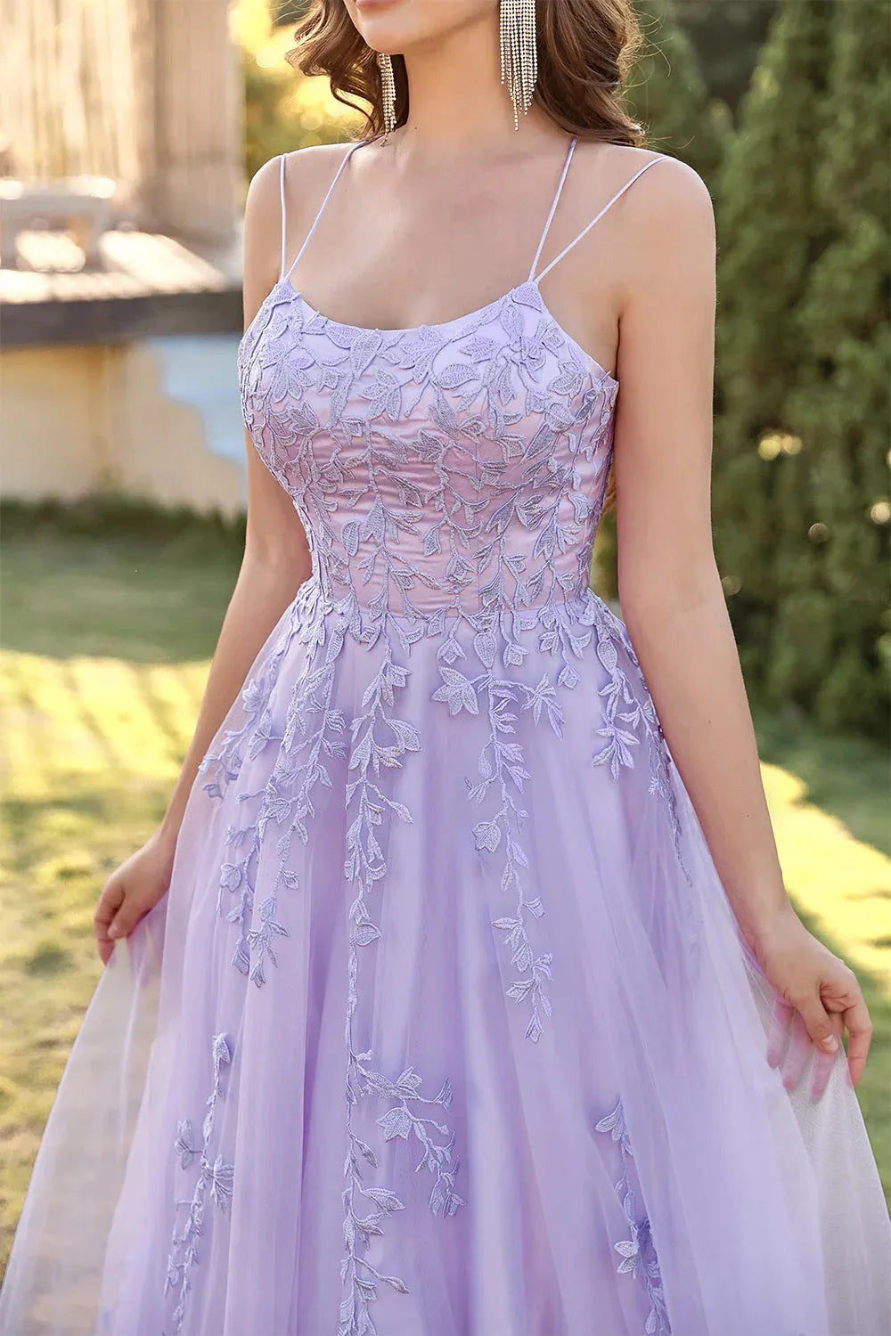 Wholesale A-Line Double Straps Lace Up Long Prom Dress With Appliques prom dresses shops