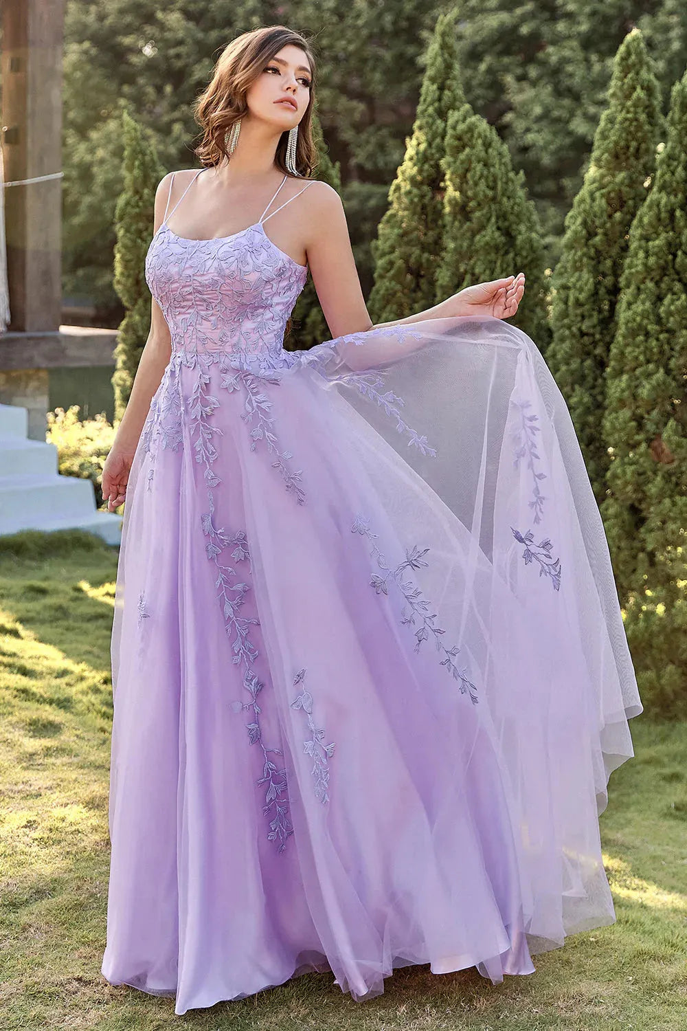 Wholesale A-Line Double Straps Lace Up Long Prom Dress With Appliques prom dresses shops