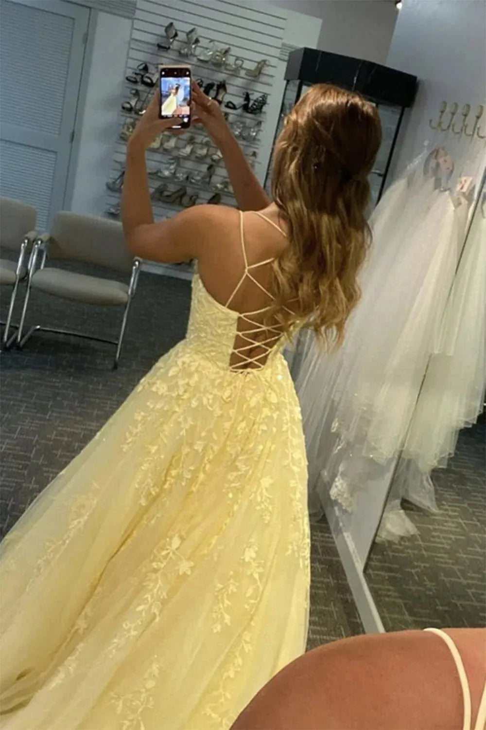 Wholesale A-Line Double Straps Lace Up Long Prom Dress With Appliques prom dresses shops