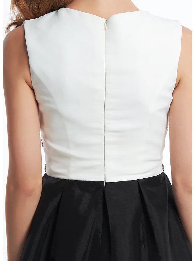 Wholesale A-Line Mother of the Bride Dress Color Block V Neck Ankle Length Chiffon Taffeta Sleeveless with Criss Cross Beading