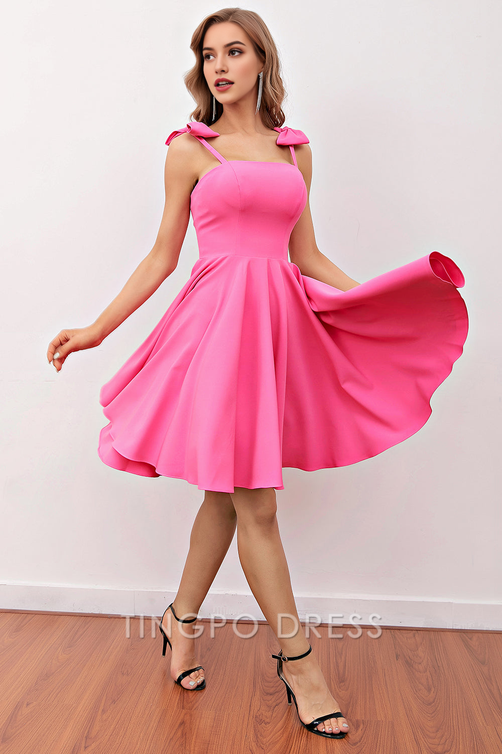 TingPo Wholesale Elegant Pink Short Cocktail Dress with Bow formal wear dresses