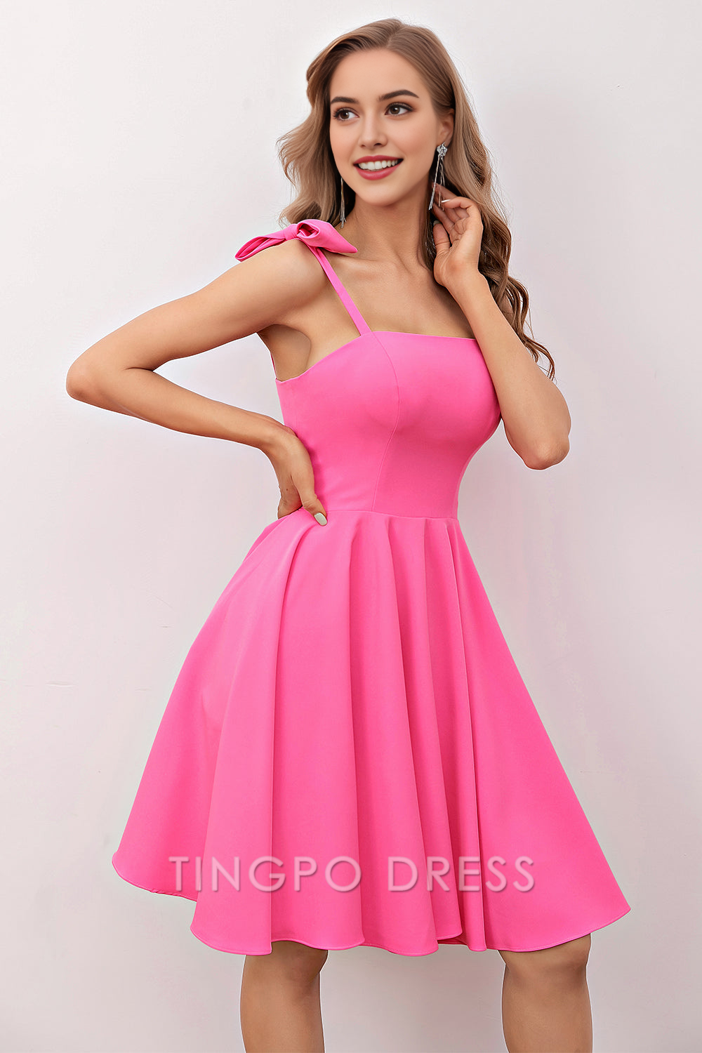 TingPo Wholesale Elegant Pink Short Cocktail Dress with Bow formal wear dresses