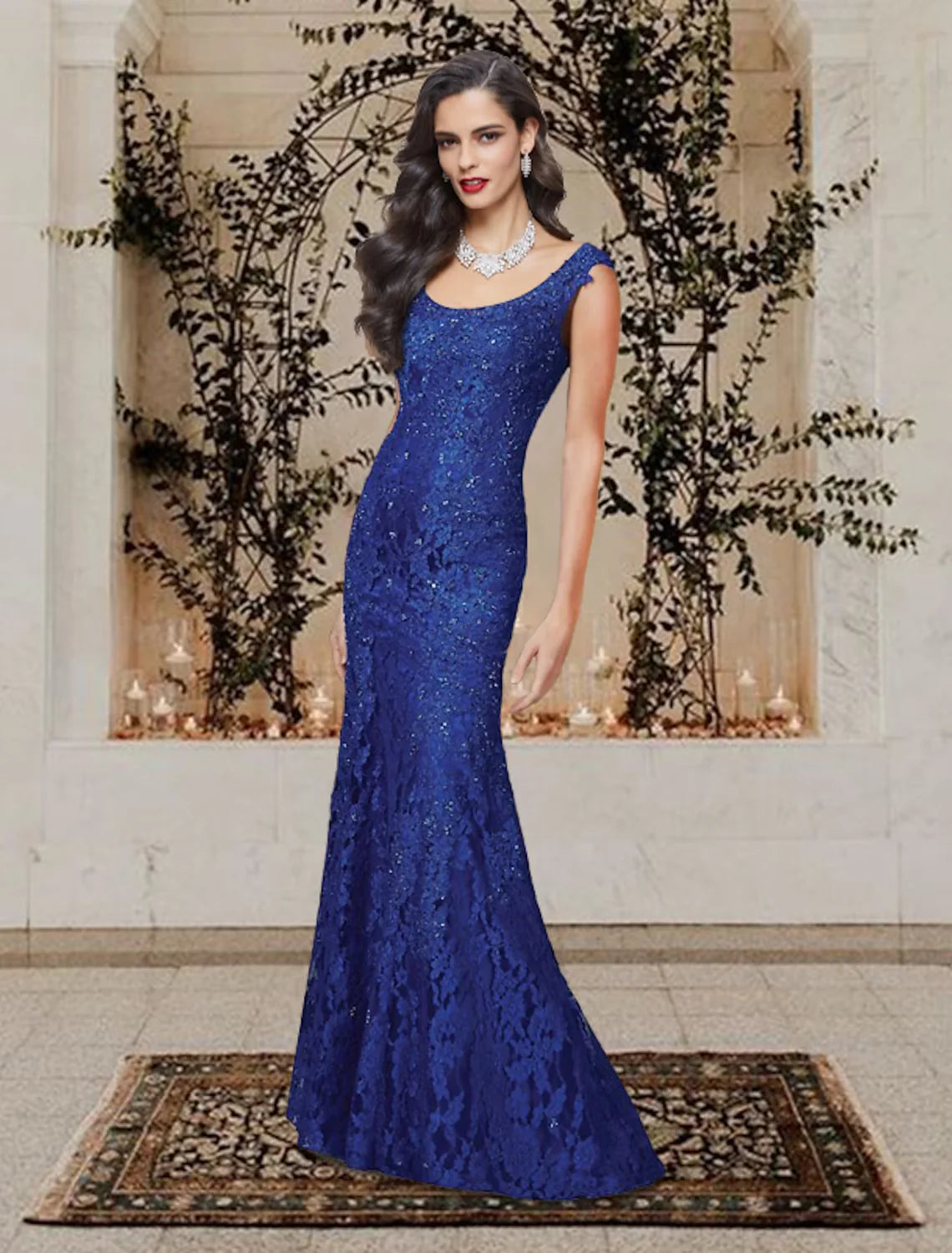 Wholesale Mermaid / Trumpet Mother of the Bride Dress Luxurious Elegant Scoop Neck Floor Length Lace Sleeveless with Beading Appliques