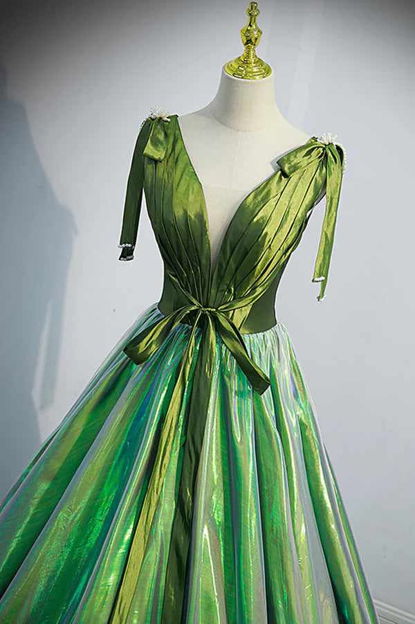 Wholesale Green V-Neck Long A-Line Prom Dress Simple Green Evening Party Dress