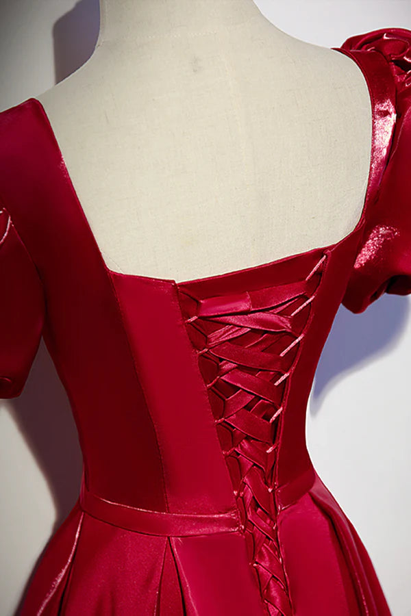 Wholesale Burgundy Satin Long Prom Dress Simple A-Line Evening Dress