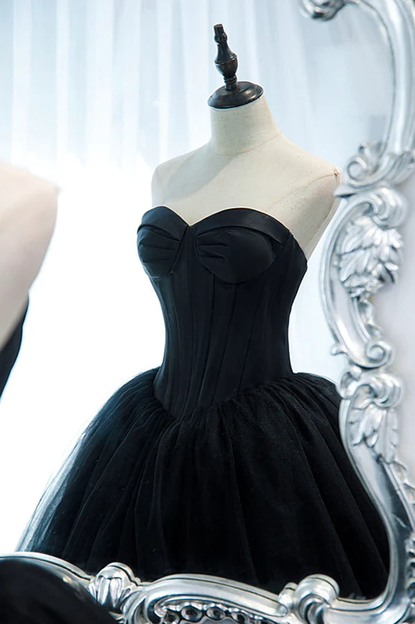 Wholesale Black Strapless Tulle Long A-Line Prom Dress Black Formal Evening Gown