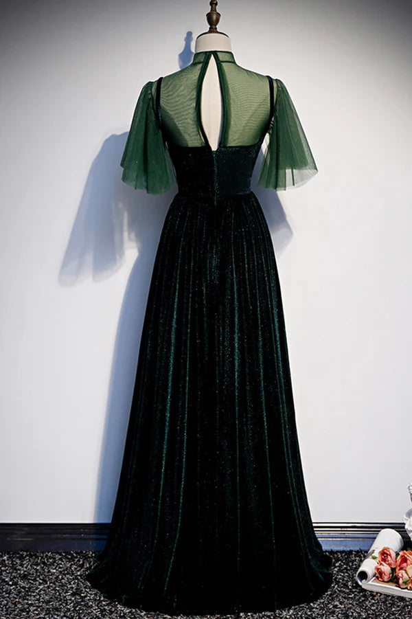 Wholesale Green Velvet Long A-Line Prom Dress Green Formal Evening Dress