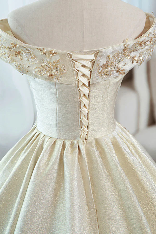 Wholesale Champagne Satin Long Prom Dress with Beaded V-Neck Evening Party Dress