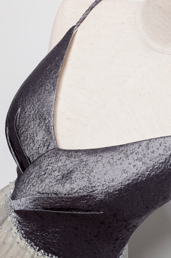 Wholesale Gray Tulle Long A-Line Prom Dress V-Neck Spaghetti Straps Evening Dress