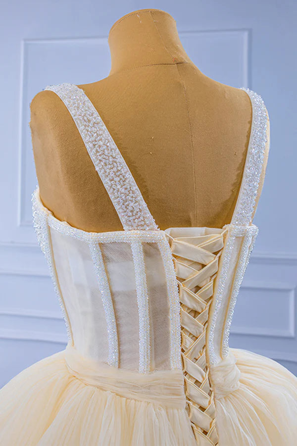 Wholesale Champagne Tulle Short Prom Dress with Beaded A-Line Tea Length Party Dress