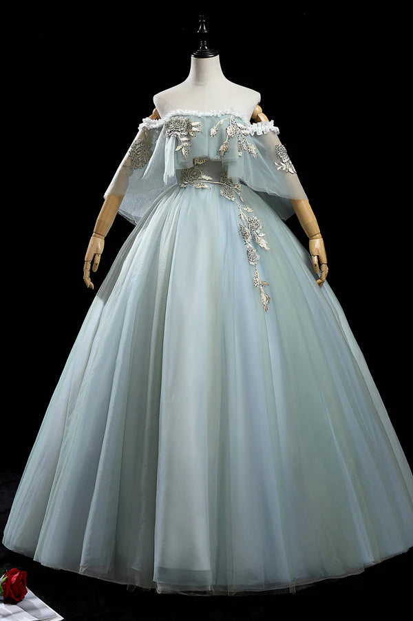 Wholesale Green Lace Long A-Line Off the Shoulder Prom Dress Beautiful Evening Party Dress