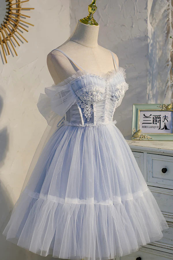 Wholesale Lovely Tulle Spaghetti Strap Short Prom Dresses A-Line Lace Homecoming Dresses