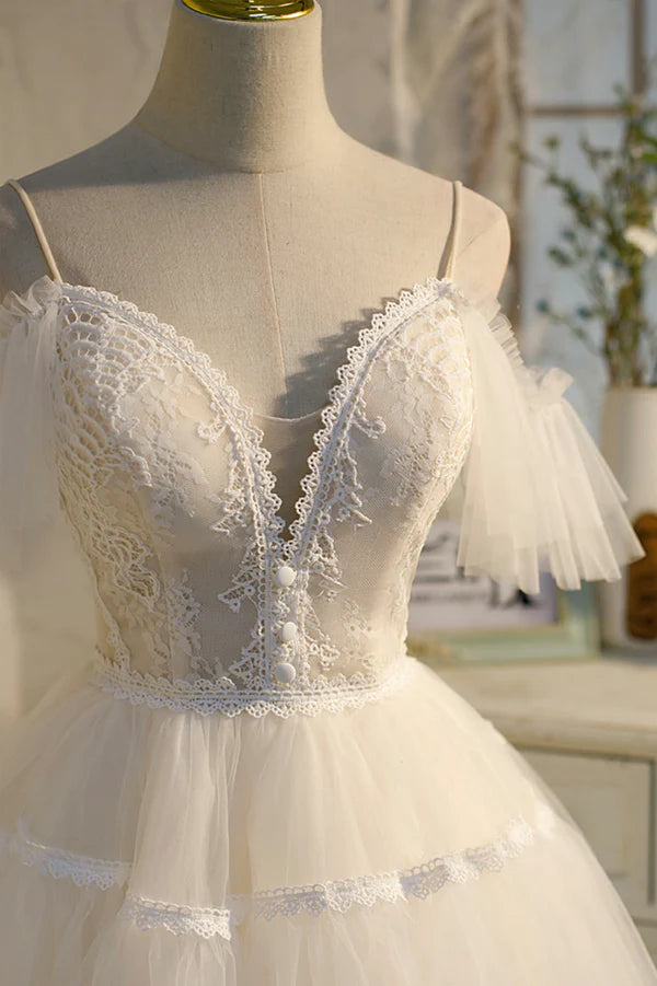 Wholesale Champagne Spaghetti Straps Lace Short Prom Dress A-Line Party Dress