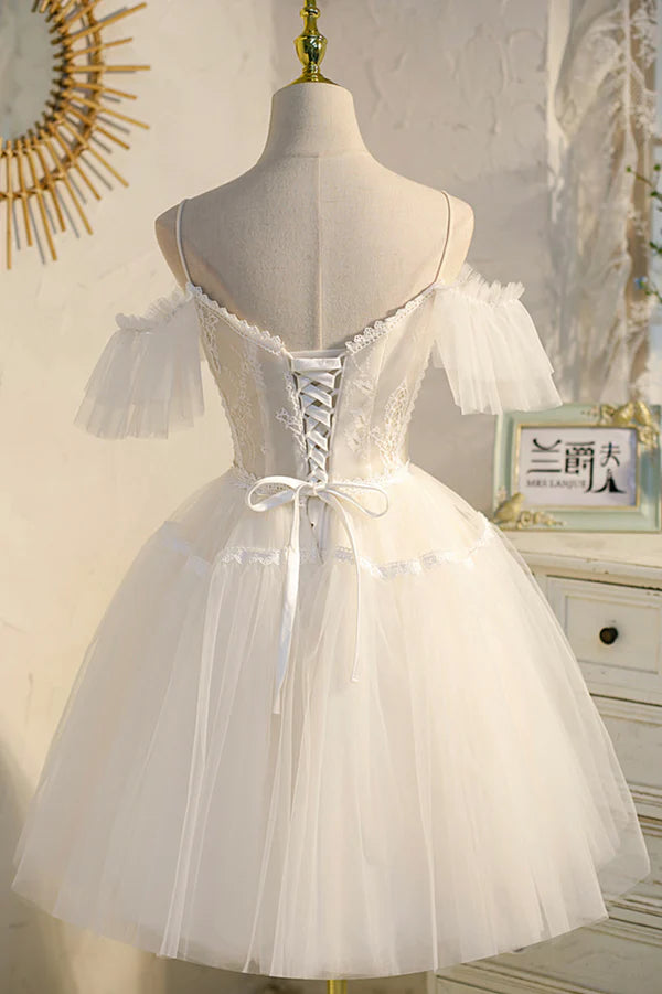 Wholesale Champagne Spaghetti Straps Lace Short Prom Dress A-Line Party Dress