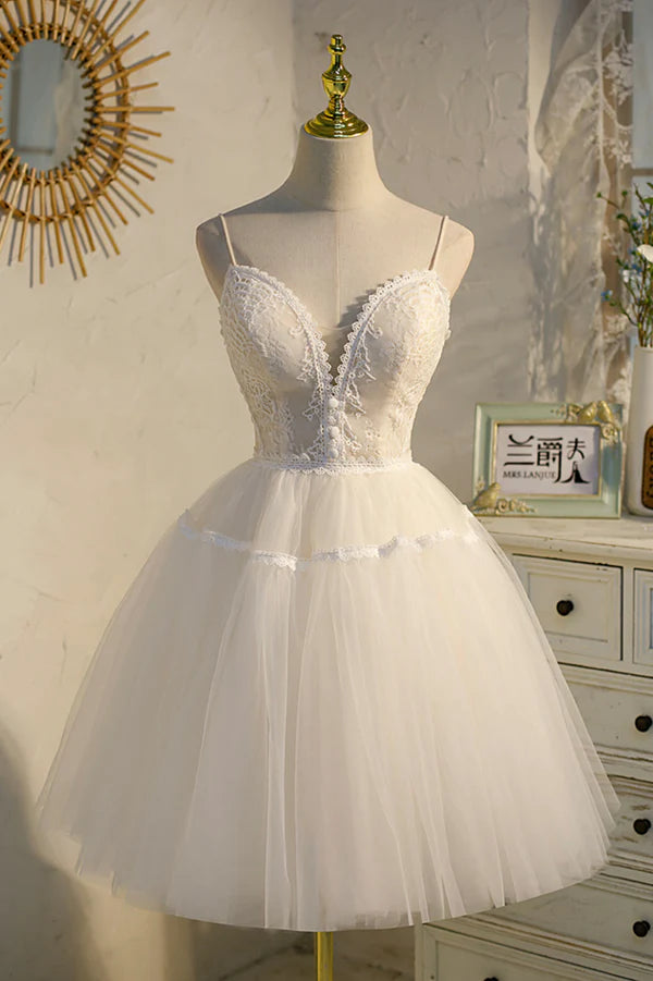 Wholesale Champagne Spaghetti Straps Lace Short Prom Dress A-Line Party Dress