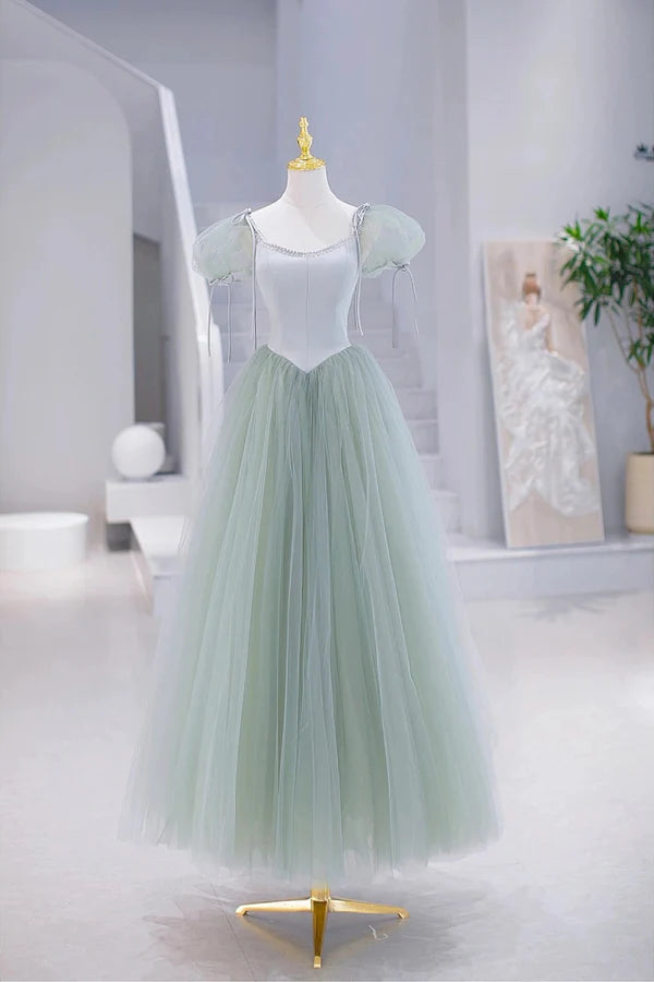 Wholesale Lovely Tulle Floor Length Prom Dress A-Line Short Sleeve Evening Party Dress