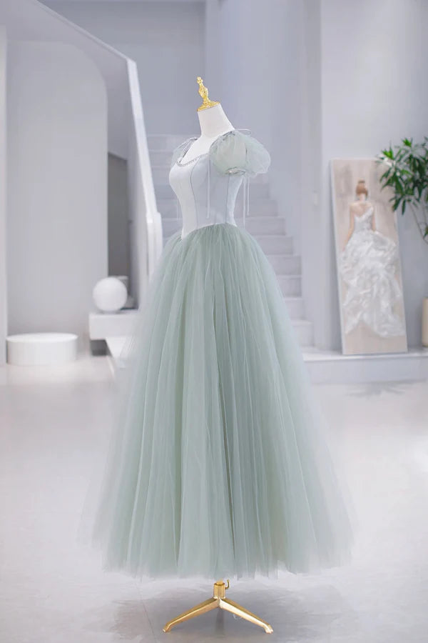 Wholesale Lovely Tulle Floor Length Prom Dress A-Line Short Sleeve Evening Party Dress