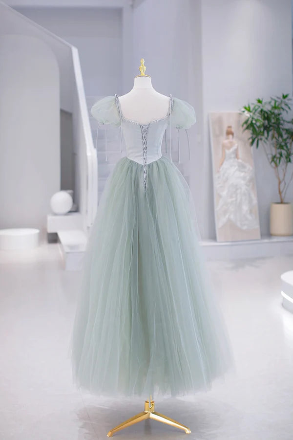 Wholesale Lovely Tulle Floor Length Prom Dress A-Line Short Sleeve Evening Party Dress