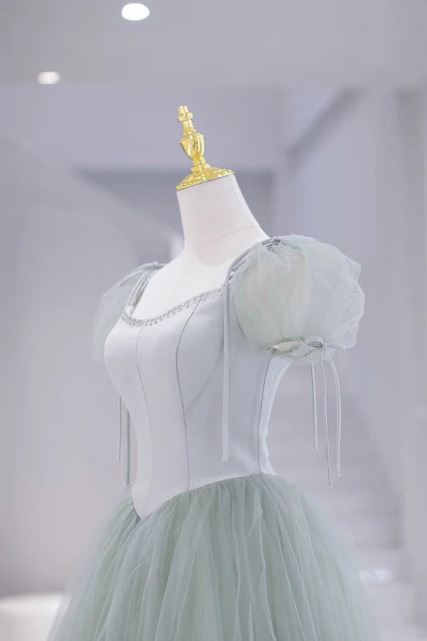 Wholesale Lovely Tulle Floor Length Prom Dress A-Line Short Sleeve Evening Party Dress