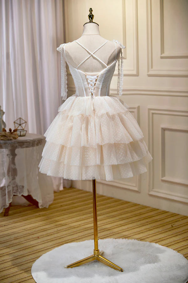 Wholesale Champagne Spaghetti Straps Lace Party Dress A-Line Short Homecoming Dress