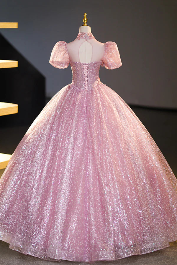 Wholesale Pink Tulle Lace Princess Dress Beautiful A-Line Evening Dress Sweet 16 Dress