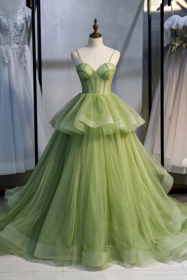 Wholesale Green Sweetheart Tulle Long Prom Dress Beautiful A-Line Evening Graduation Dress
