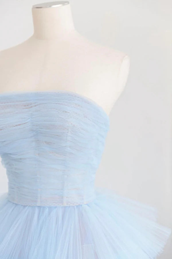 Wholesale Blue Strapless Tulle Layers Long Prom Dress Beautiful A-Line Evening Dress