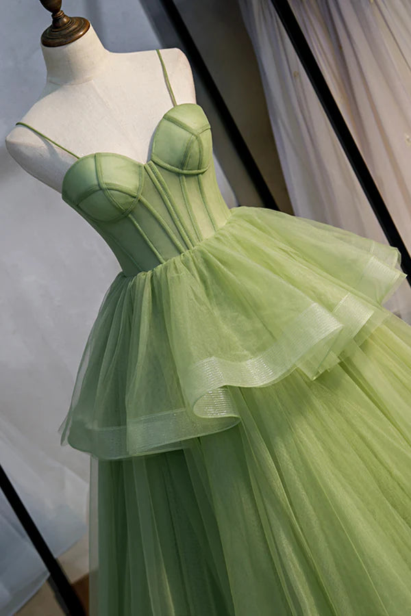 Wholesale Green Sweetheart Tulle Long Prom Dress Beautiful A-Line Evening Graduation Dress