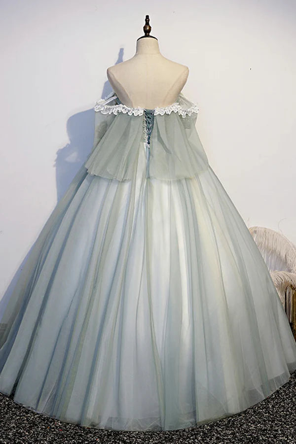 Wholesale Green Tulle Long Prom Dress with Lace Off the Shoulder Evening Gown