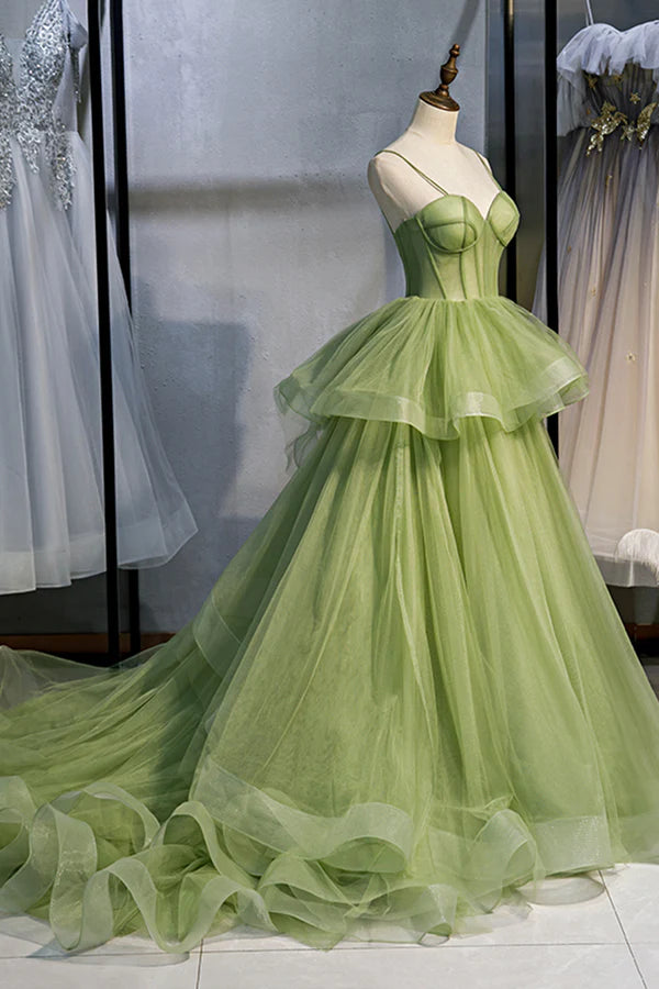 Wholesale Green Sweetheart Tulle Long Prom Dress Beautiful A-Line Evening Graduation Dress