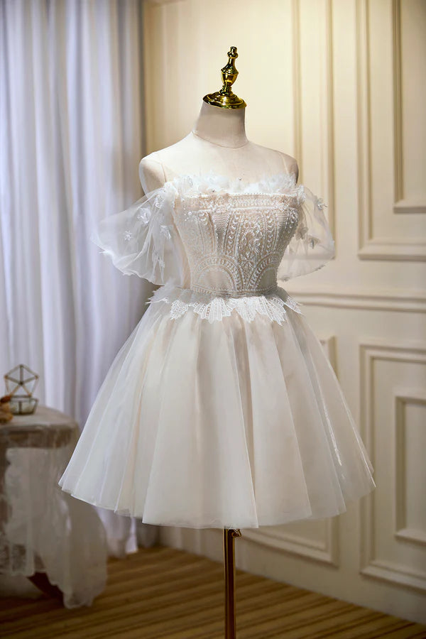 Wholesale Champagne Sweetheart Lace Tulle Party Dress A-Line Homecoming Dress