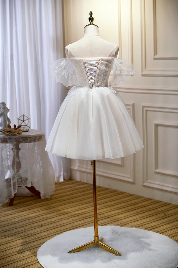 Wholesale Champagne Sweetheart Lace Tulle Party Dress A-Line Homecoming Dress