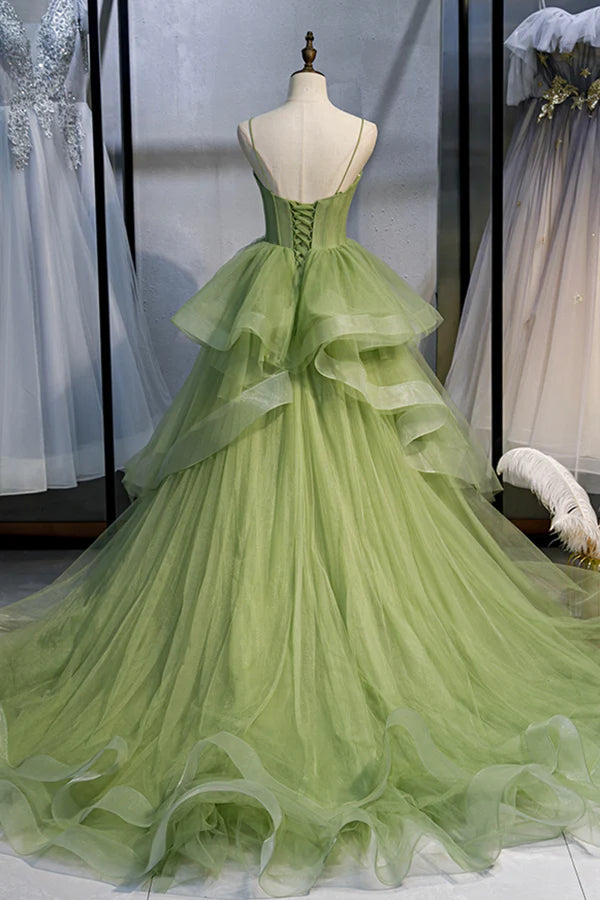 Wholesale Green Sweetheart Tulle Long Prom Dress Beautiful A-Line Evening Graduation Dress