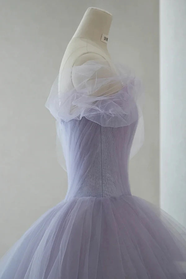 Wholesale Purple Tulle Short A-Line Prom Dress Cute Off the Shoulder Party Dress