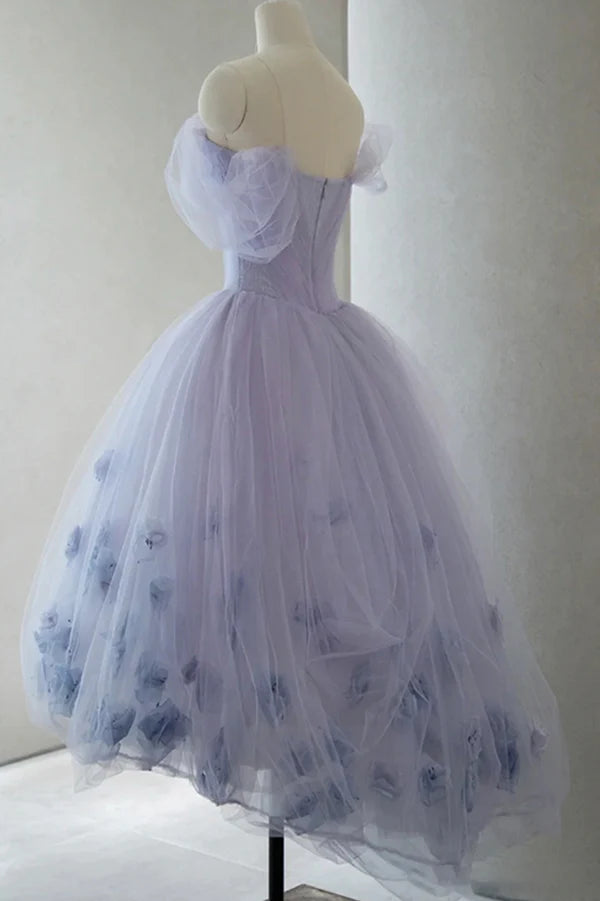 Wholesale Purple Tulle Short A-Line Prom Dress Cute Off the Shoulder Party Dress