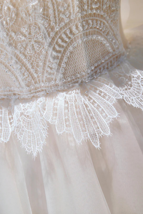 Wholesale Champagne Sweetheart Lace Tulle Party Dress A-Line Homecoming Dress