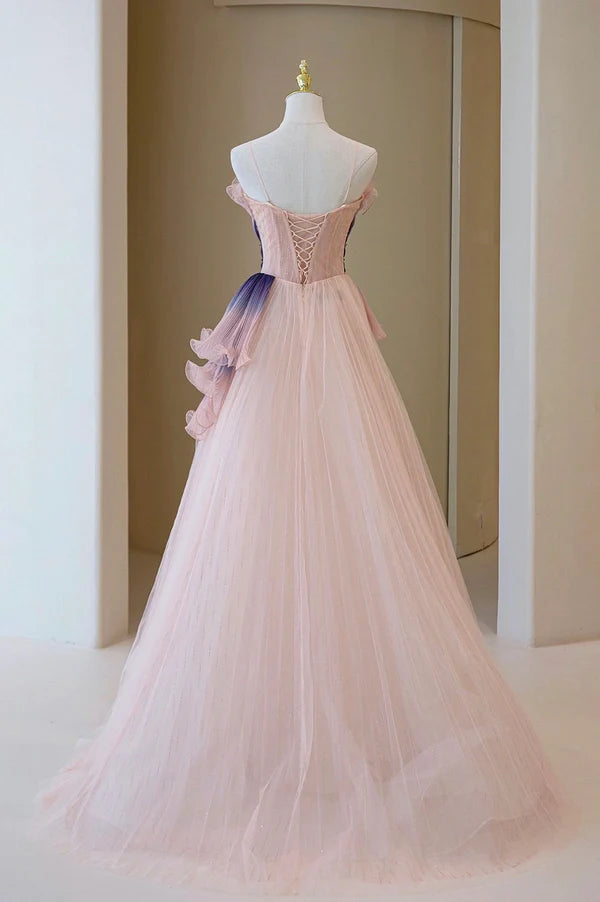 Wholesale Unique Pink Gradient Long Prom Dress A-Line Strapless Evening Party Dress