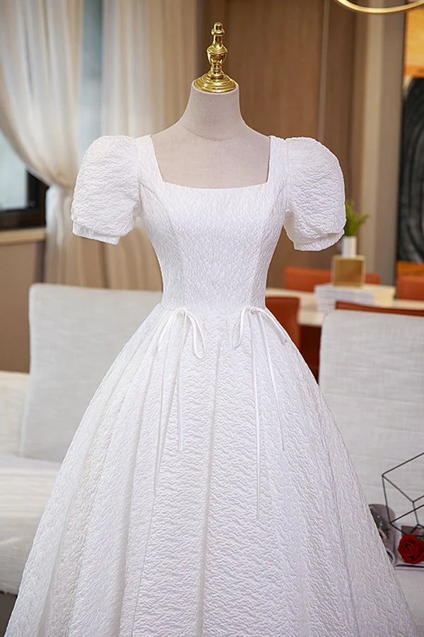 Wholesale White A-Line Homecoming Dress Cute Short Sleeve Evening Dress