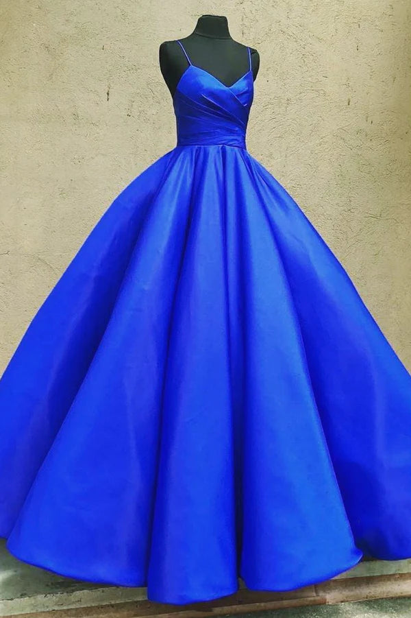 Wholesale Blue Spaghetti Satin Long Formal Dress A-Line Evening Party Gown