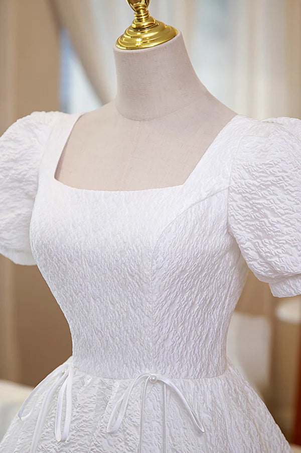 Wholesale White A-Line Homecoming Dress Cute Short Sleeve Evening Dress