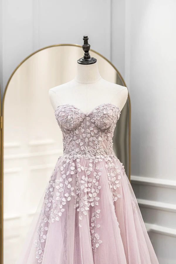 Wholesale Pink Tulle Sweetheart Long Party Dress Beautiful A-Line Prom Dress