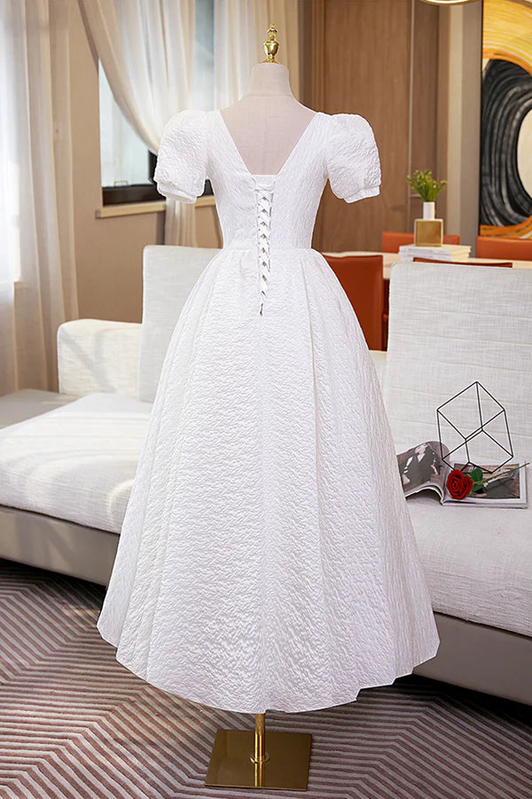 Wholesale White A-Line Homecoming Dress Cute Short Sleeve Evening Dress