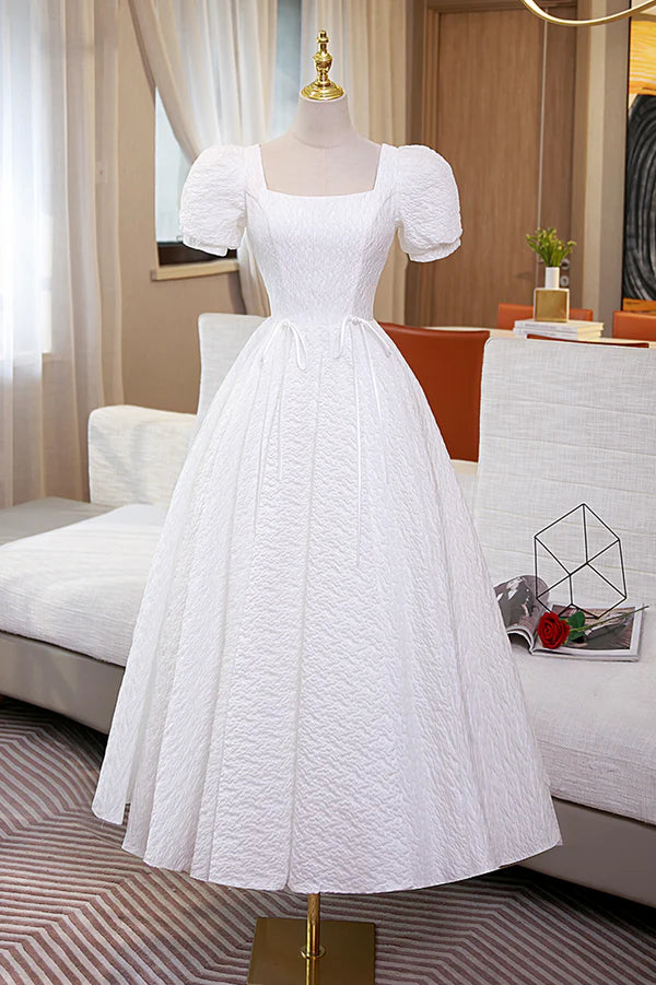 Wholesale White A-Line Homecoming Dress Cute Short Sleeve Evening Dress