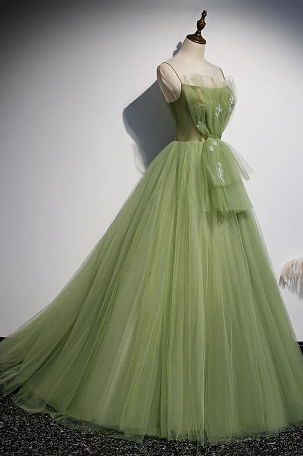 Wholesale Green Scoop Tulle Floor Length Prom Dress A-Line Green Formal Dress