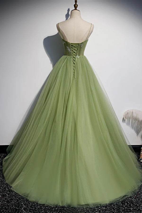 Wholesale Green Scoop Tulle Floor Length Prom Dress A-Line Green Formal Dress